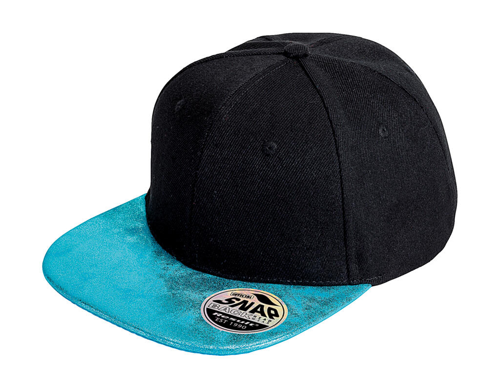 Bronx Glitter Flat Peak Snapback Cap in Farbe Black/Turquoise