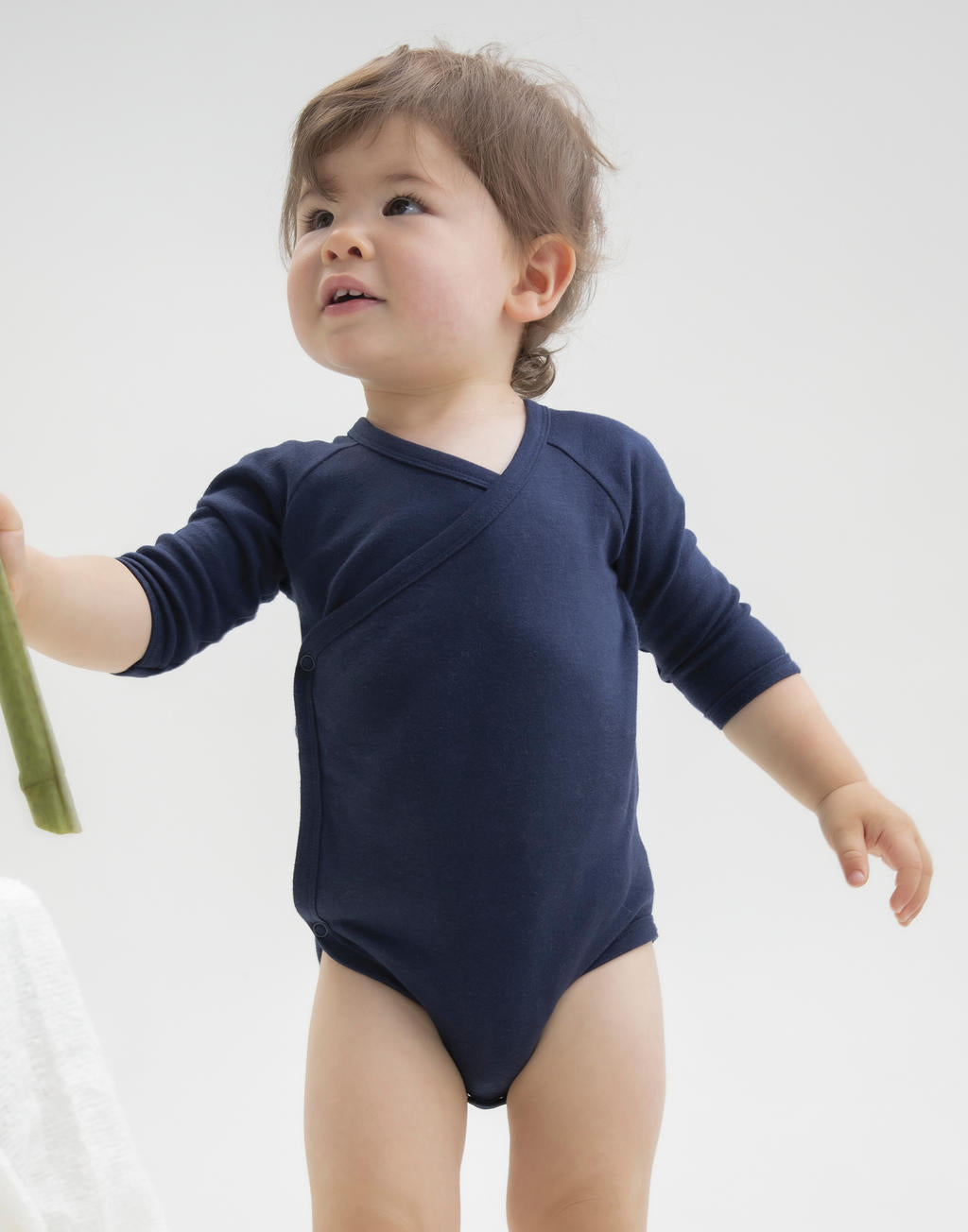 Baby Long Sleeve Kimono Bodysuit in Farbe White