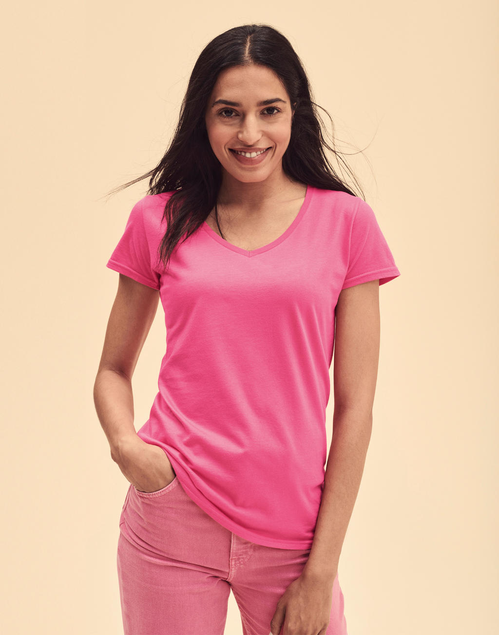 Ladies' Iconic 150 V Neck T in Farbe White
