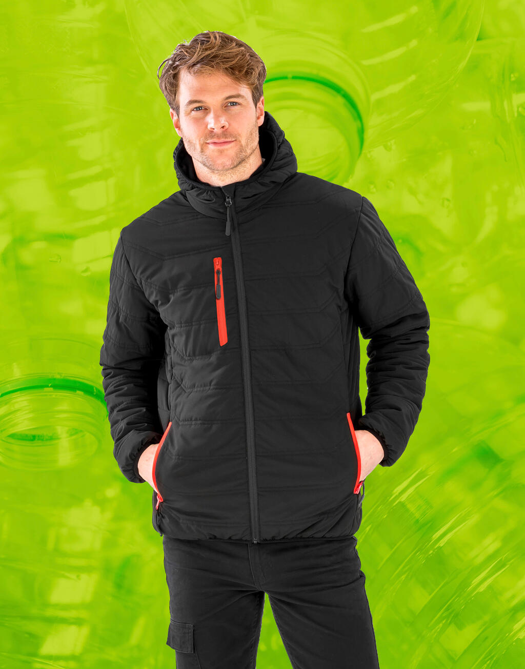 Black Compass Padded Winter Jacket in Farbe Black/Grey
