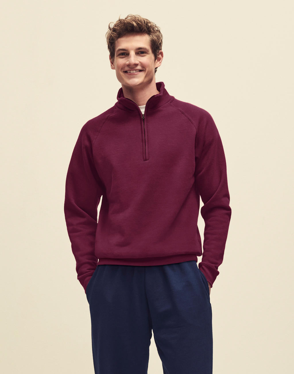 Classic Zip Neck Sweat in Farbe White