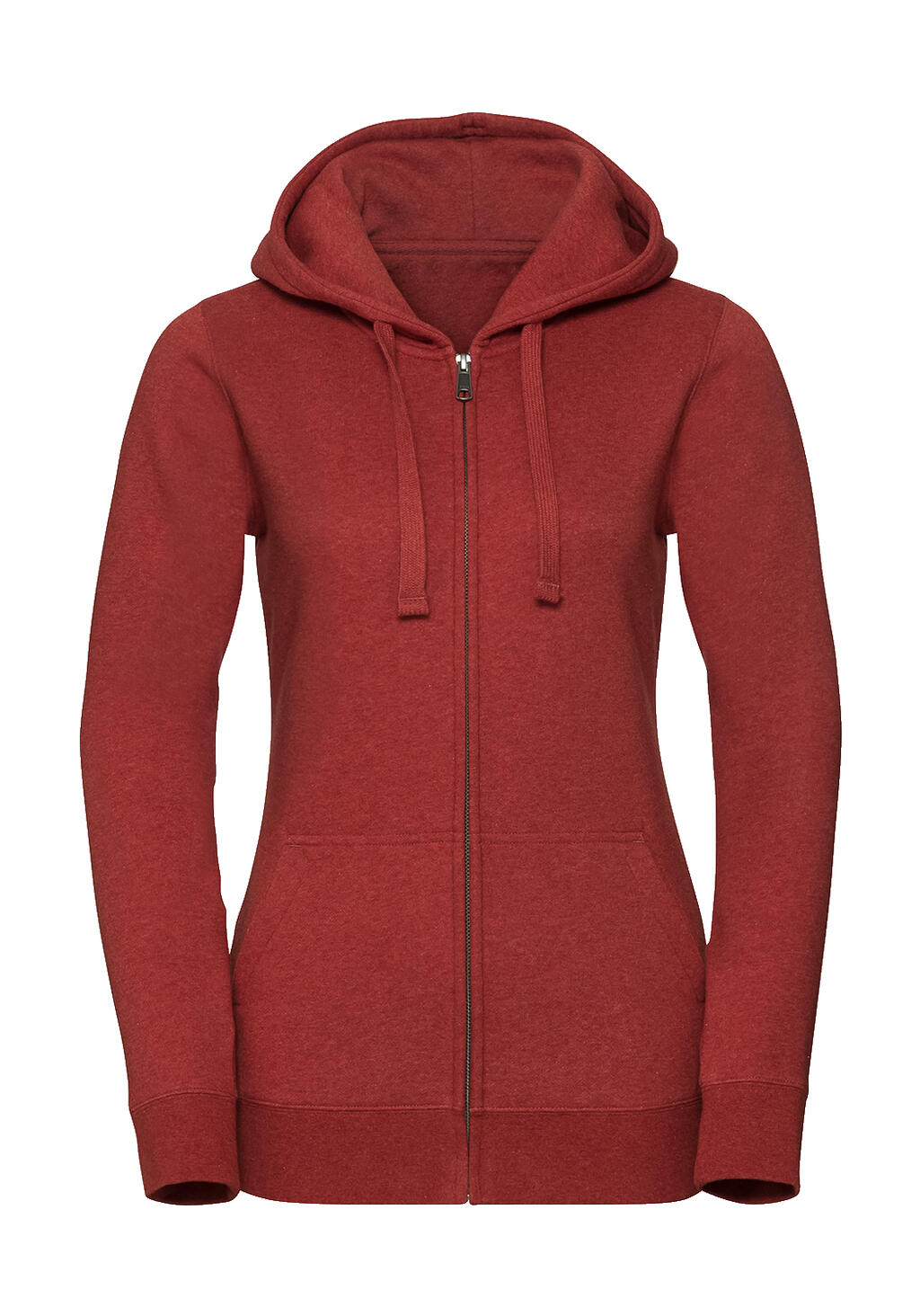 Ladies' Authentic Melange Zipped Hood Sweat in Farbe Brick Red Melange