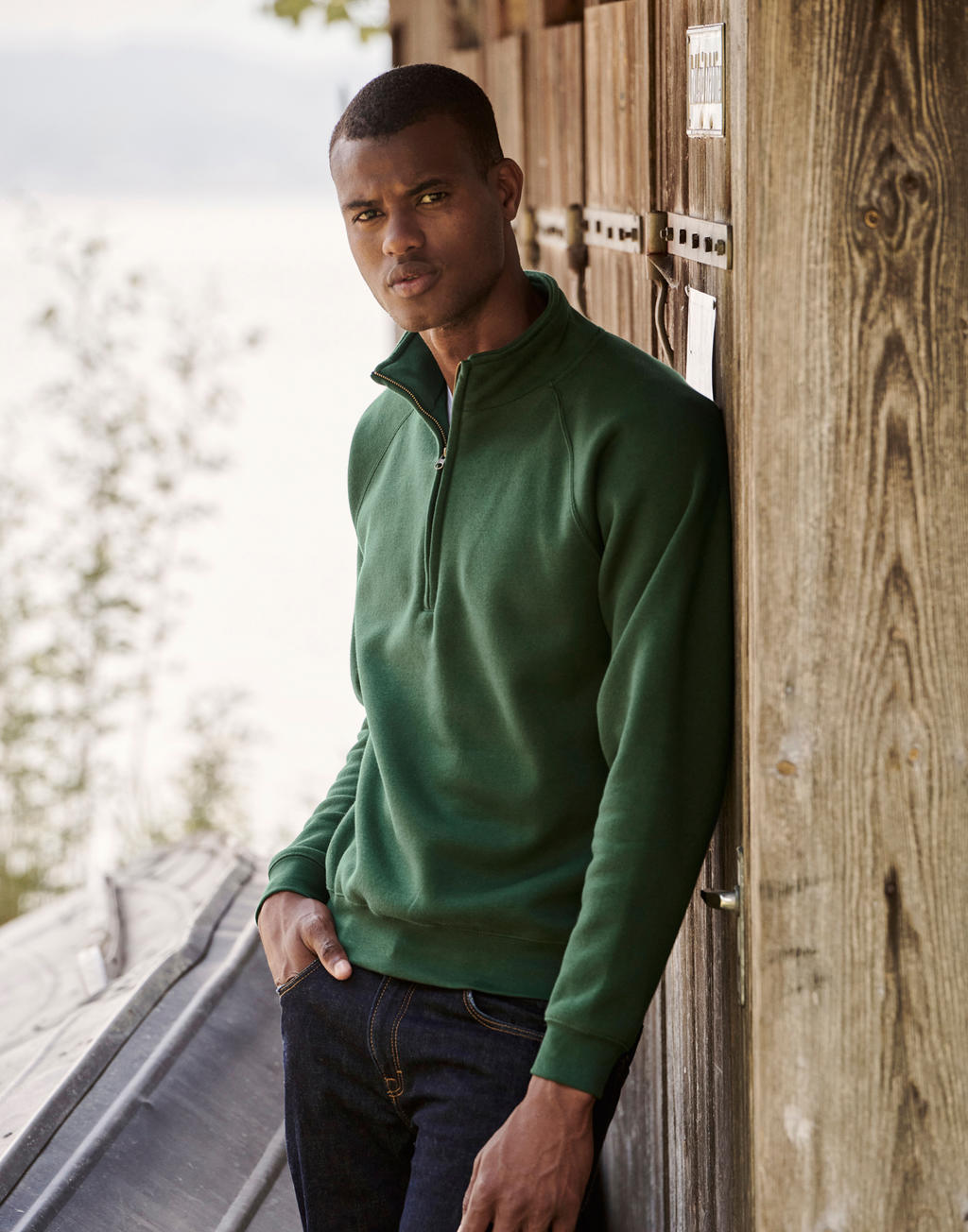 Premium Zip Neck Sweat in Farbe White