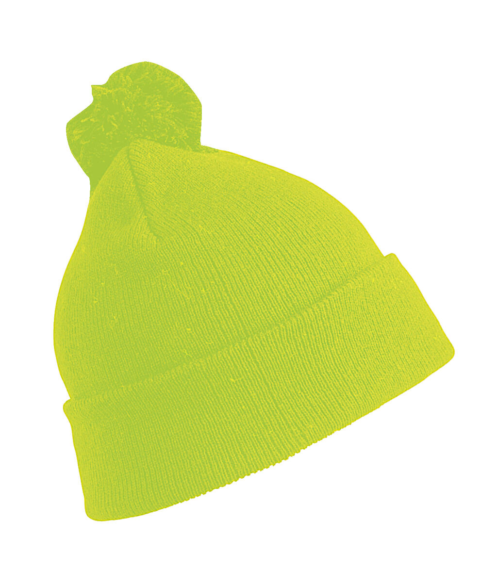 Pom Pom Beanie in Farbe Fluorescent Yellow