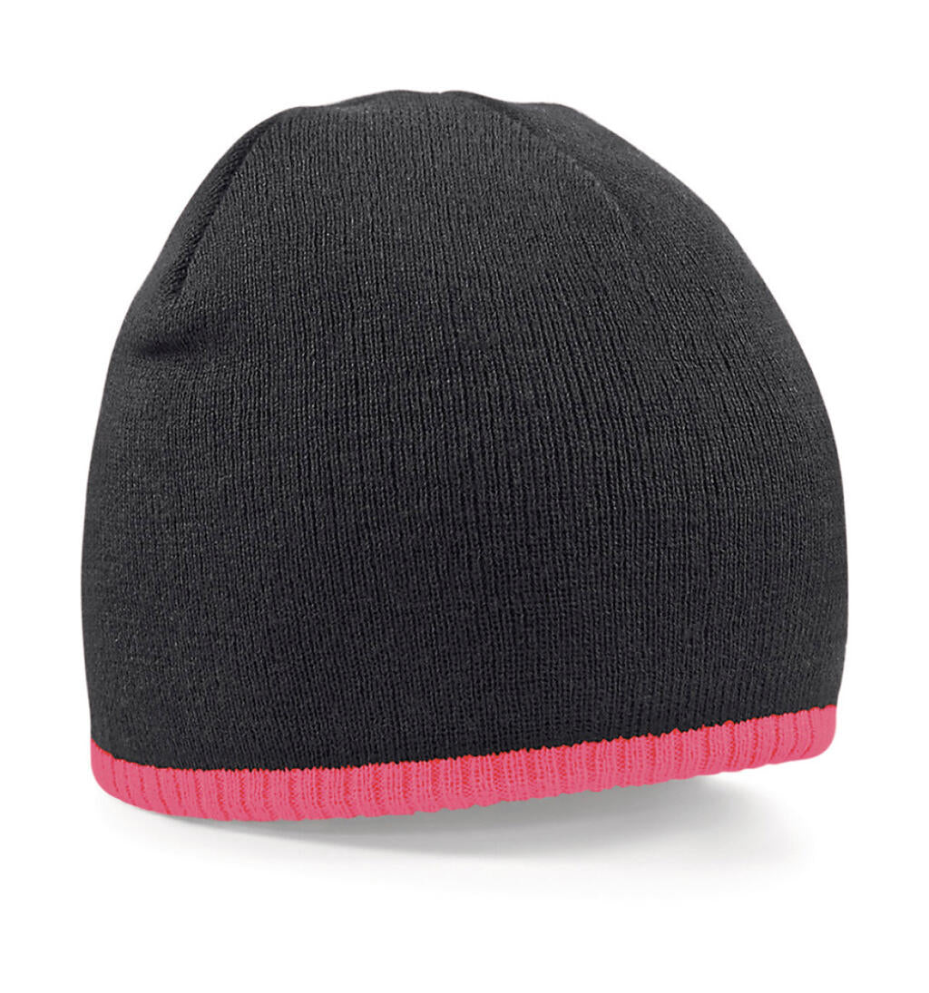 Two-Tone Beanie Knitted Hat in Farbe Black/Fluorescent Pink