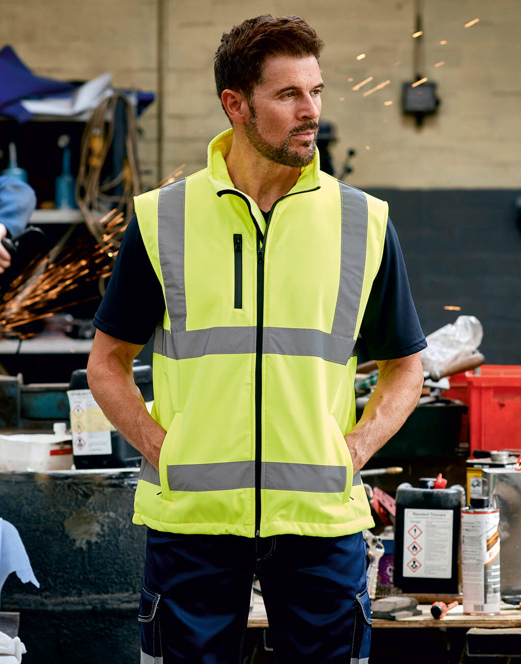 Fluo Softshell Bodywarmer in Farbe Fluo Orange/Navy