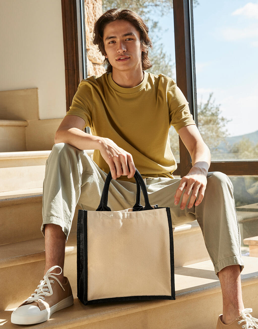 Printers' Midi Jute Bag in Farbe Natural