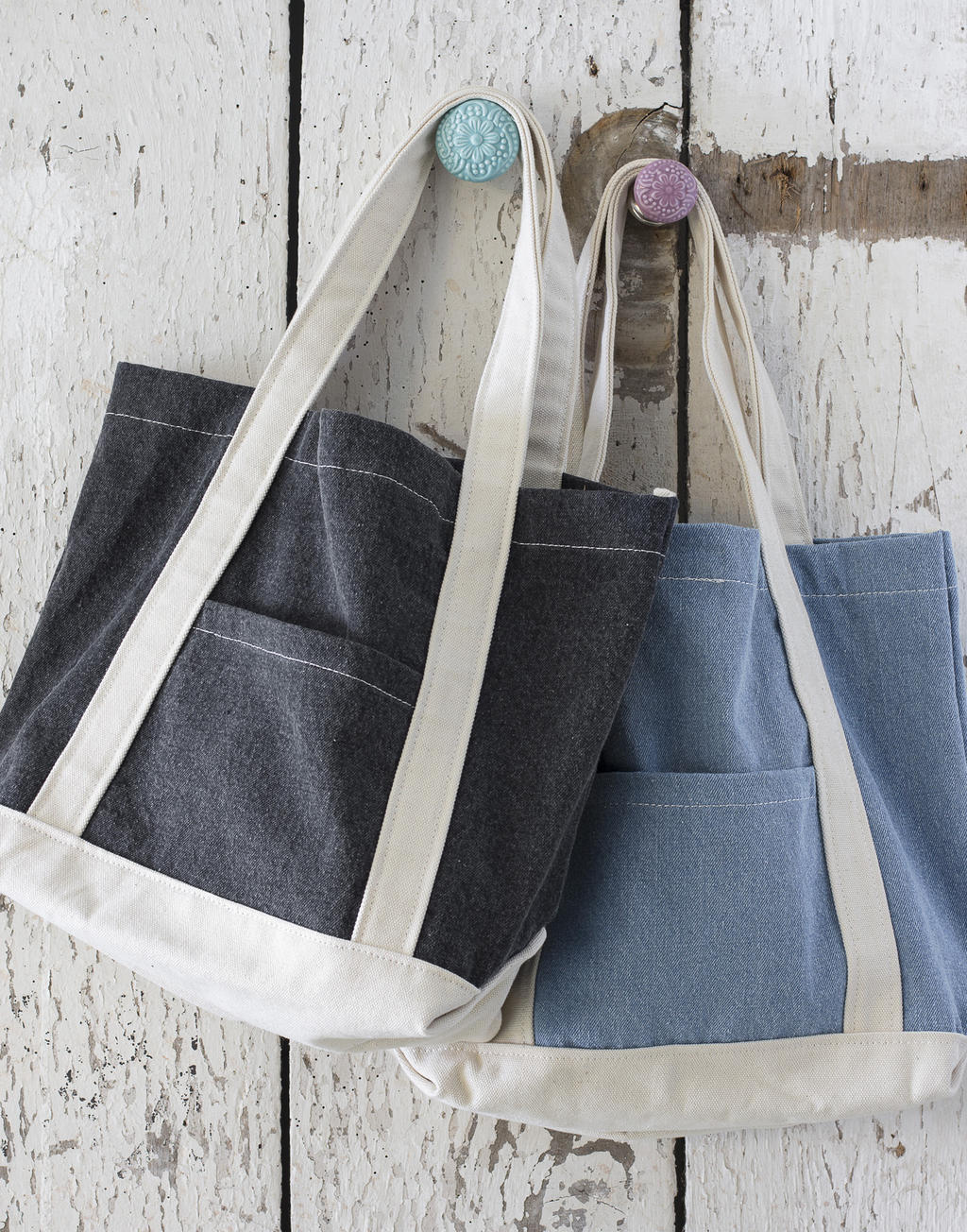 Canvas Denim Shopper in Farbe Black Stonewash/Natural