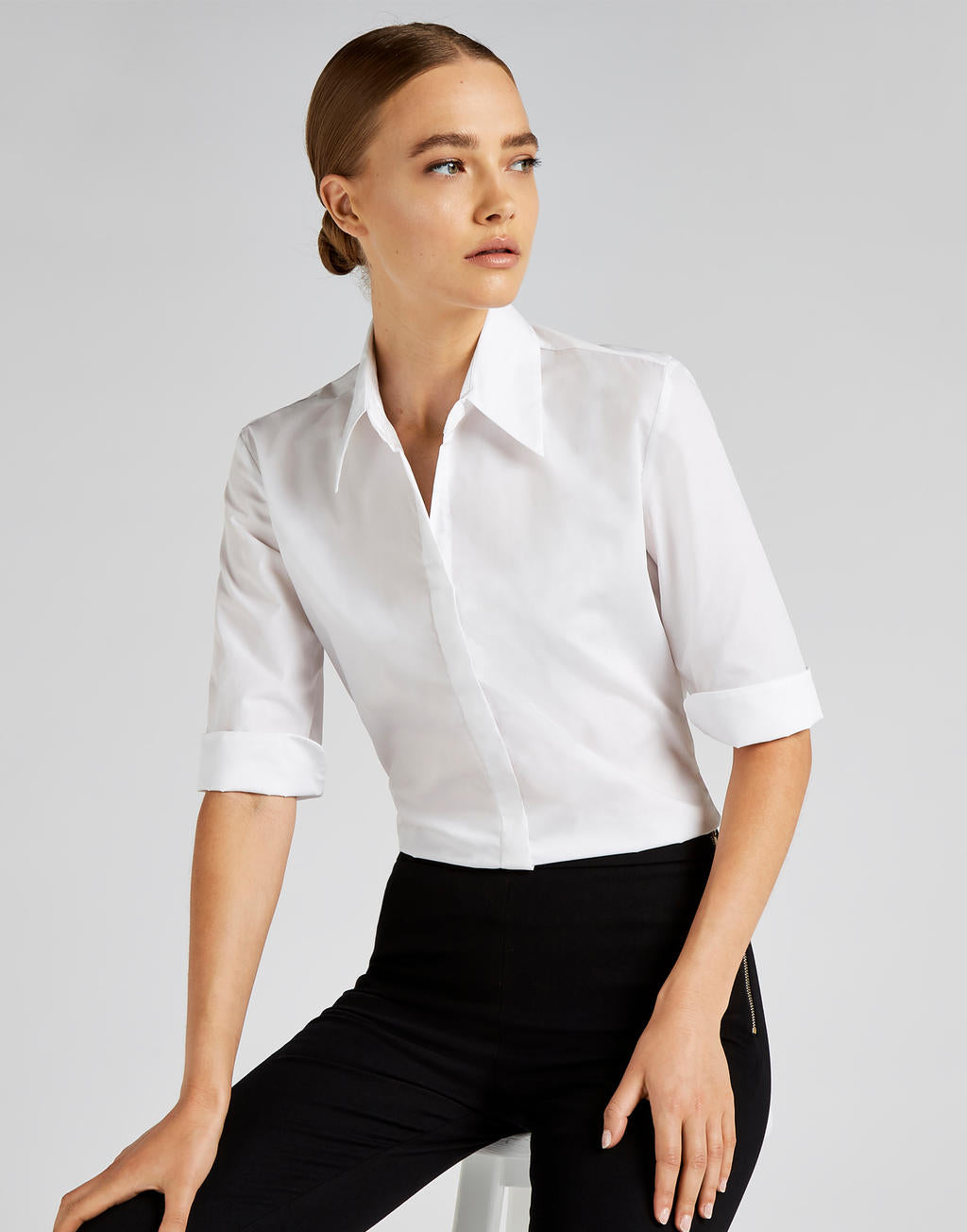 Women's Tailored Fit Continental Blouse 3/4 Sleeve in Farbe White