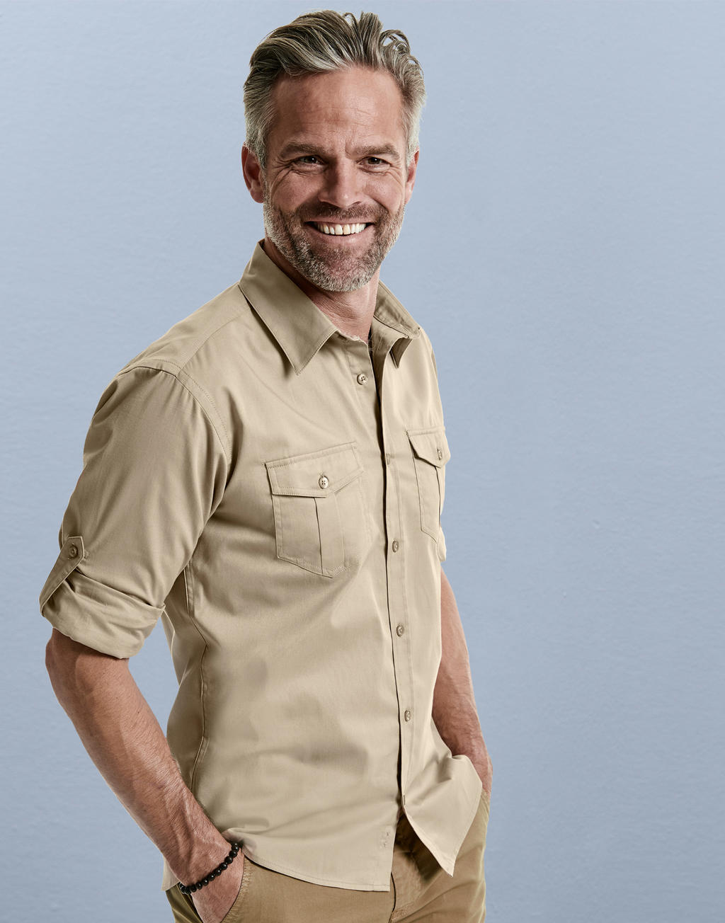 Men's Roll Sleeve Shirt LS in Farbe White