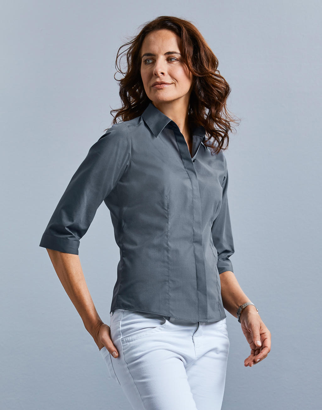 3/4 sleeve Poplin Shirt in Farbe White