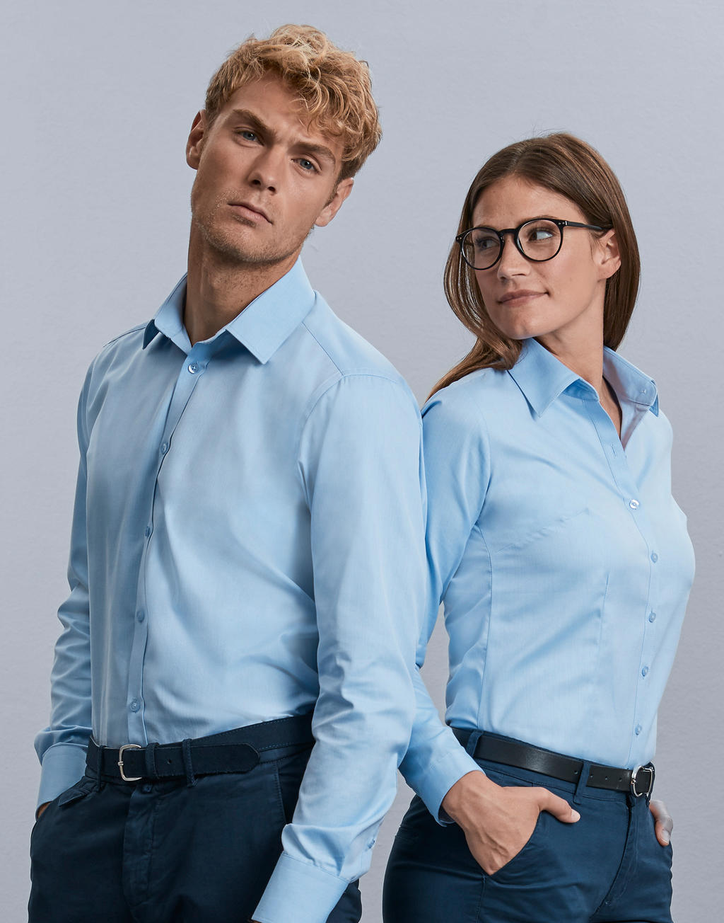Ladies' LS Herringbone Shirt in Farbe White