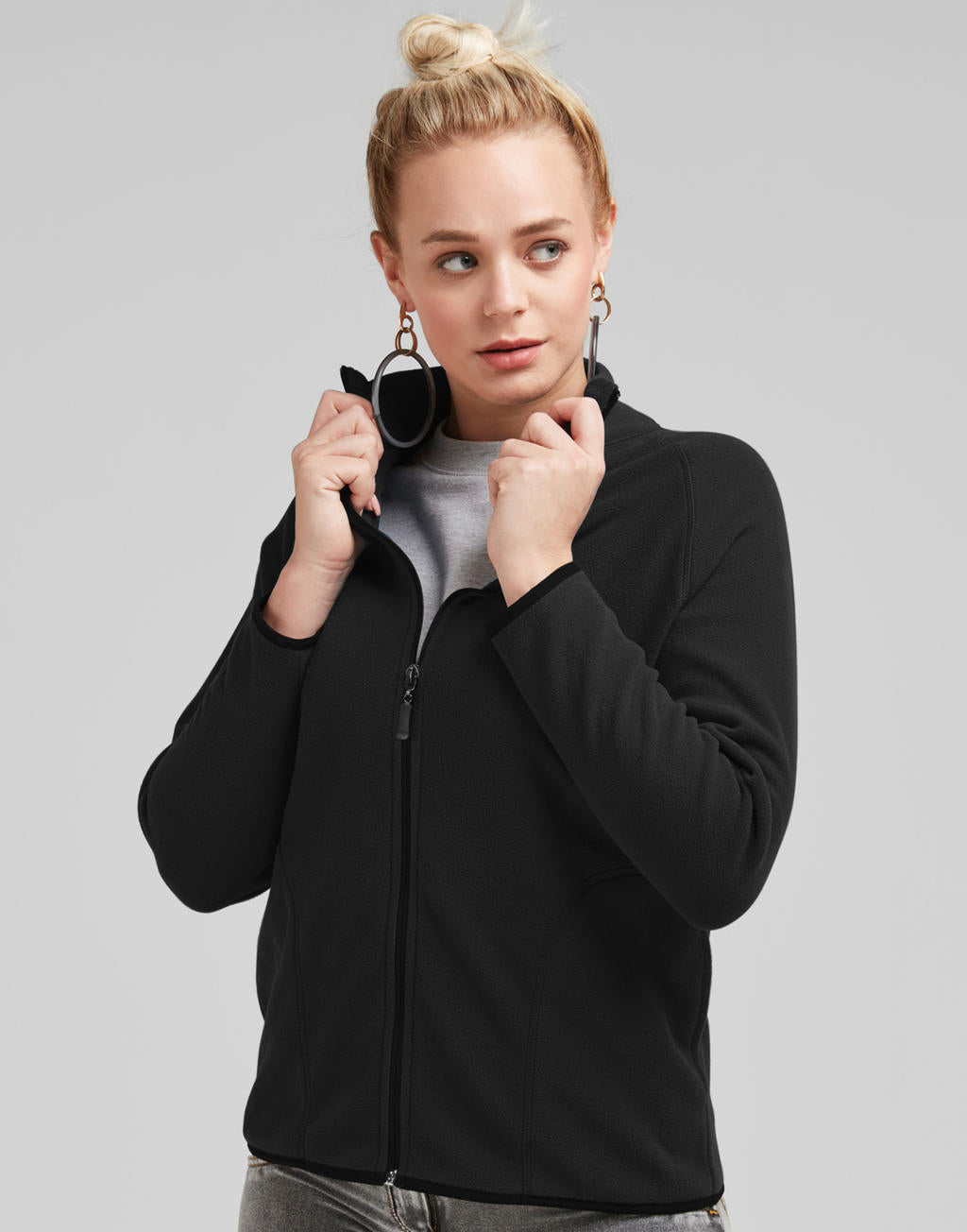 Ladies' Full Zip Microfleece in Farbe Dark Black