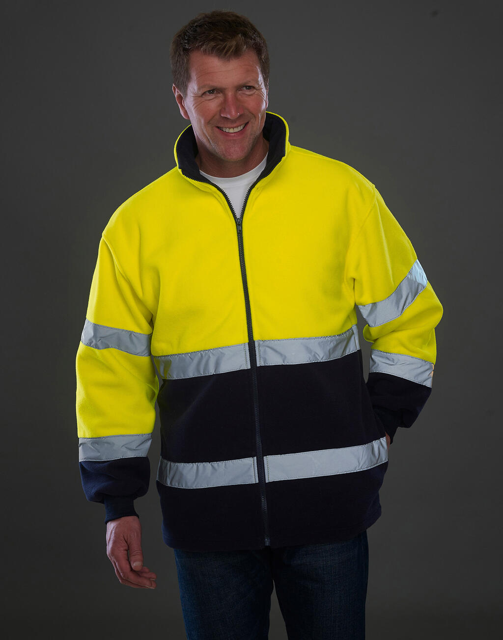 Fluo 2-Tone Fleece Jacket in Farbe Fluo Yellow/Navy