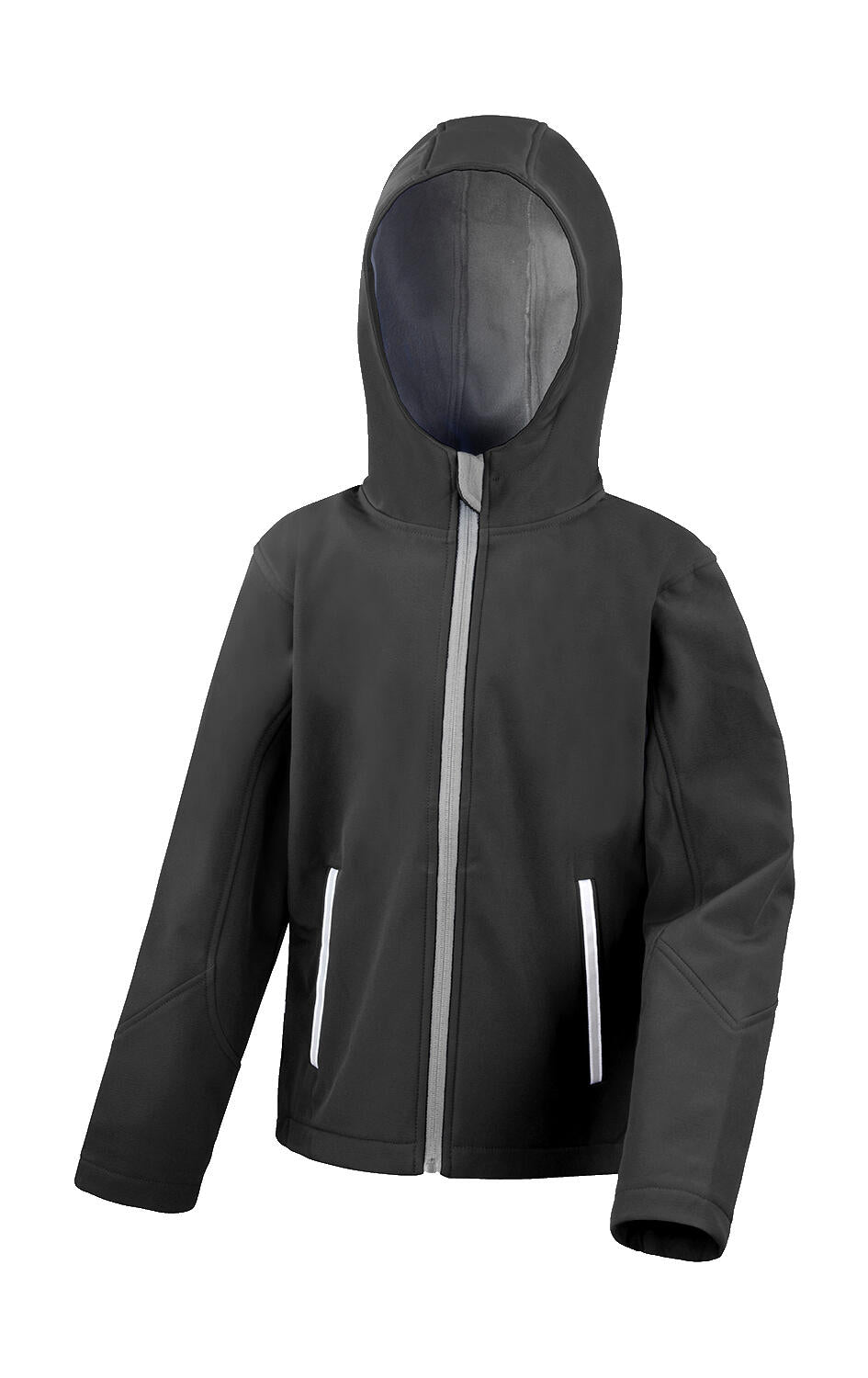 Kids TX Performance Hooded Softshell Jacket in Farbe Black/Grey