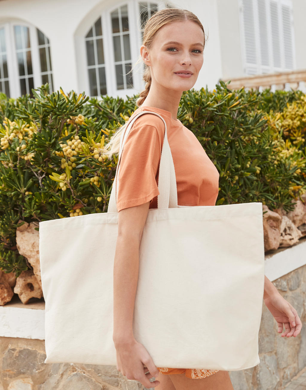 Oversized Canvas Tote Bag in Farbe Natural