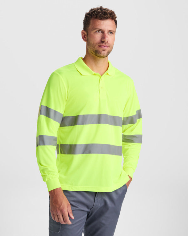 Hochsichtbares Langärmliges Poloshirt Polaris in Farbe Fluor Yellow