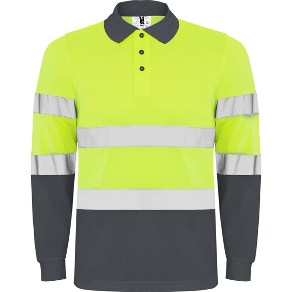 Hochsichtbares Langärmliges Poloshirt Polaris in Farbe Lead/Fluor Yellow