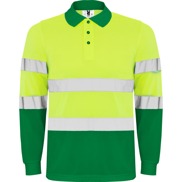 Hochsichtbares Langärmliges Poloshirt Polaris in Farbe Garden Green/Fluor Yellow