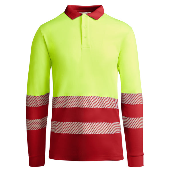 Hochsichtbares Langärmliges Poloshirt Atrio Job Red/Fluor Yellow in Farbe Rojo Laboral/Amarillo Flúor