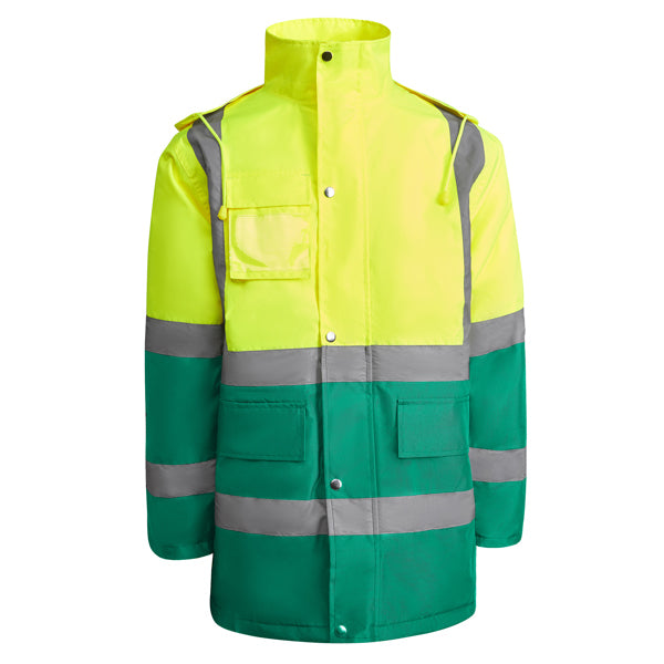Hochsichtbarer Parka Merak in Farbe Garden Green/Fluor Yellow