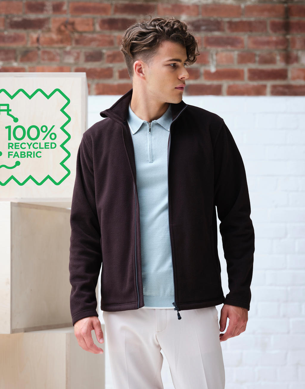 Honestly Made Recycled Full Zip Microfleece in Farbe Black