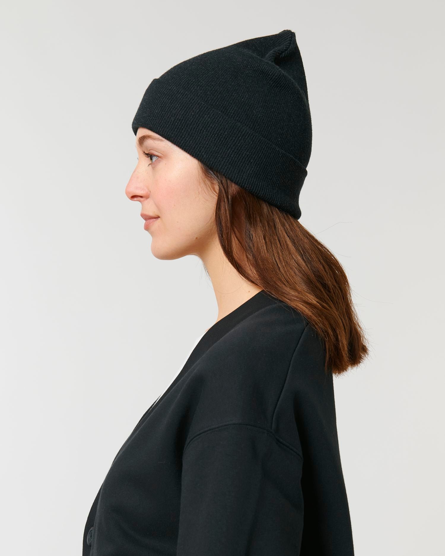 Rib Beanie in Farbe Black