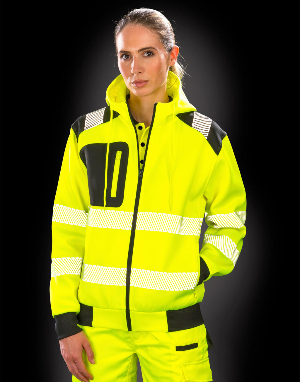 Recycled Robust Zipped Safety Hoody in Farbe Fluorescent Orange