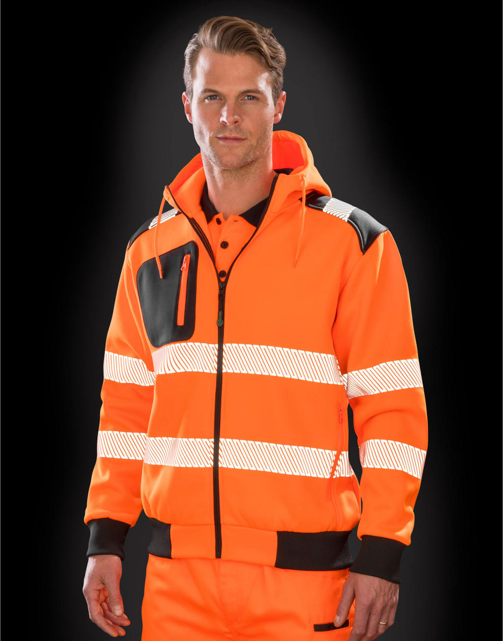 Recycled Robust Zipped Safety Hoody in Farbe Fluorescent Orange