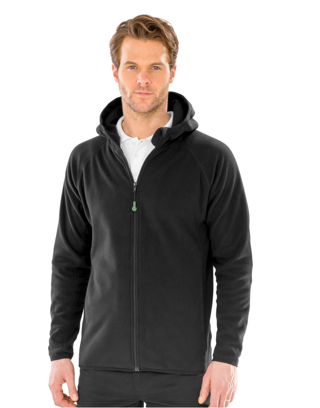 Hooded Recycled Microfleece Jacket in Farbe Black