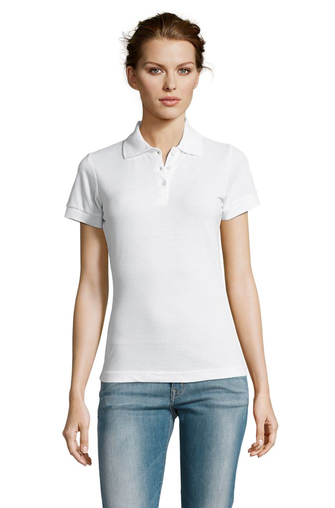 Prime Women Damen Polycotton Poloshirt Kurzarm in Farbe White