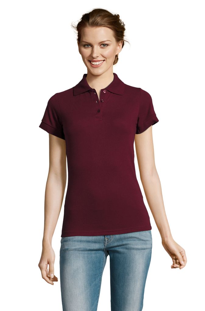 Prime Women Damen Polycotton Poloshirt Kurzarm in Farbe Burgundy