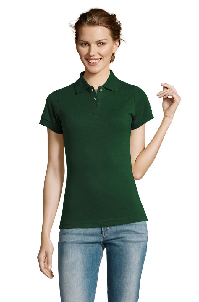 Prime Women Damen Polycotton Poloshirt Kurzarm in Farbe Bottle green
