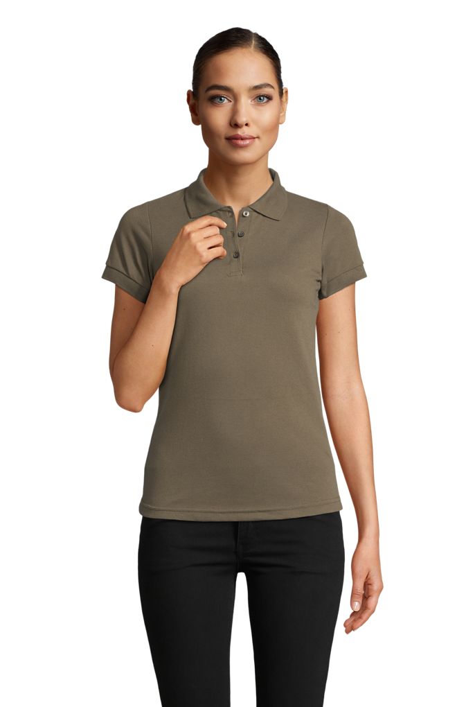 Prime Women Damen Polycotton Poloshirt Kurzarm in Farbe Army