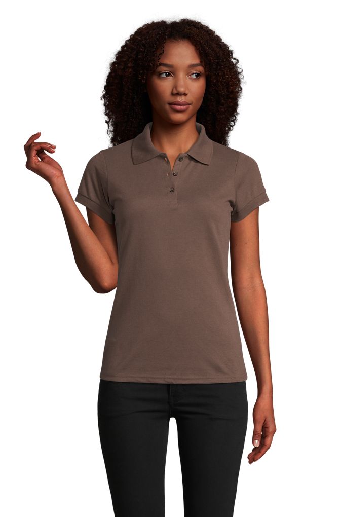 Prime Women Damen Polycotton Poloshirt Kurzarm in Farbe Chocolate