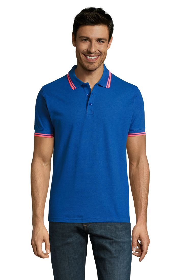 Pasadena Men Herren Poloshirt Kurzarm in Farbe Royal blue / Neon coral