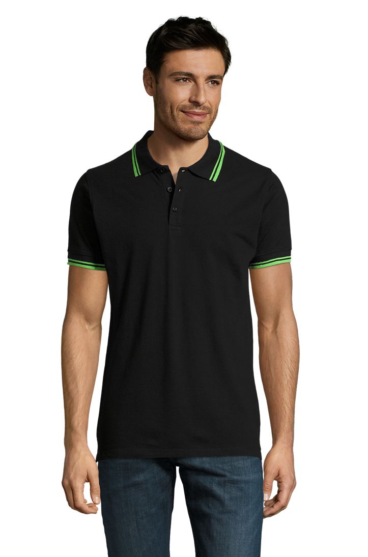 Pasadena Men Herren Poloshirt Kurzarm in Farbe Black / Lime