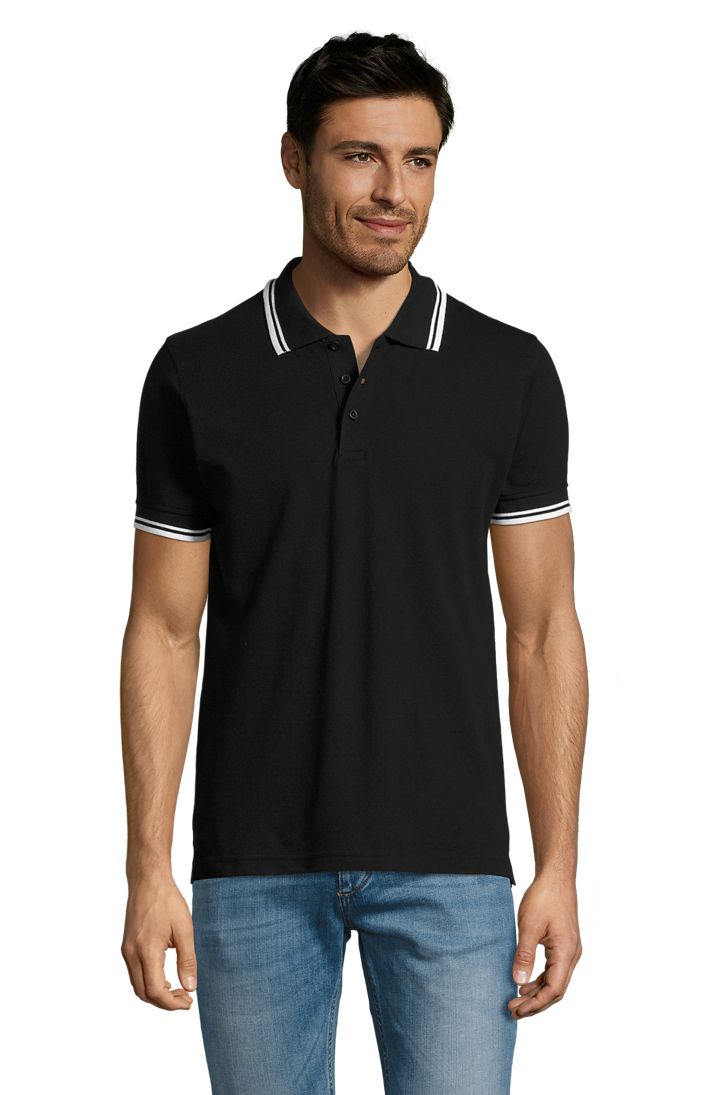Pasadena Men Herren Poloshirt Kurzarm in Farbe Black / White