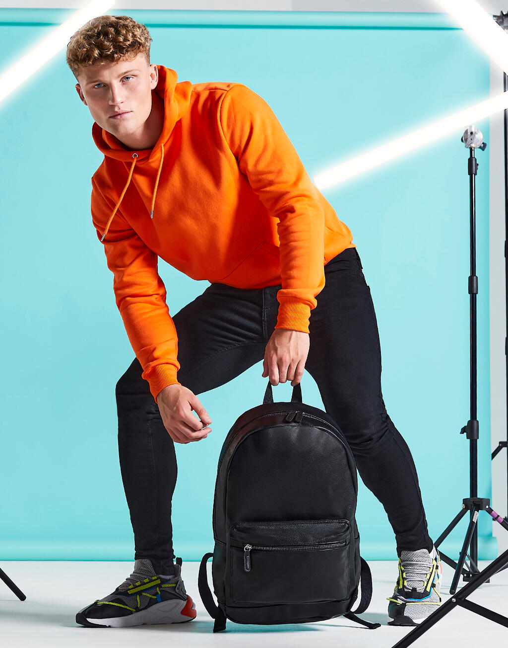 Faux Leather Fashion Backpack in Farbe Black