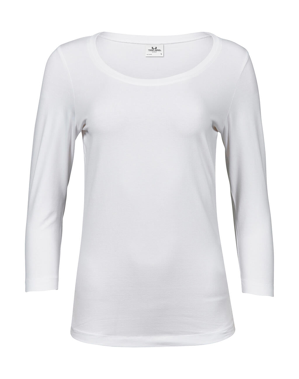  Ladies' 3/4 Sleeve Stretch Tee in Farbe White