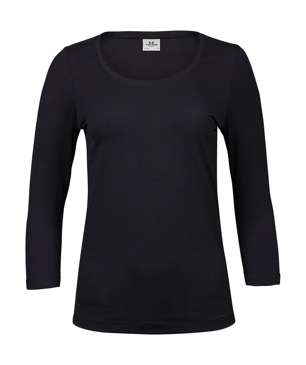  Ladies' 3/4 Sleeve Stretch Tee in Farbe Black