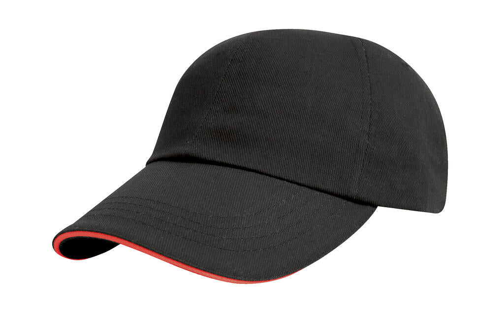  Brushed Cotton Drill Cap in Farbe Black/Red