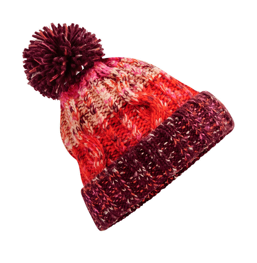  Corkscrew Pom Pom Beanie in Farbe Cherry Sherbet