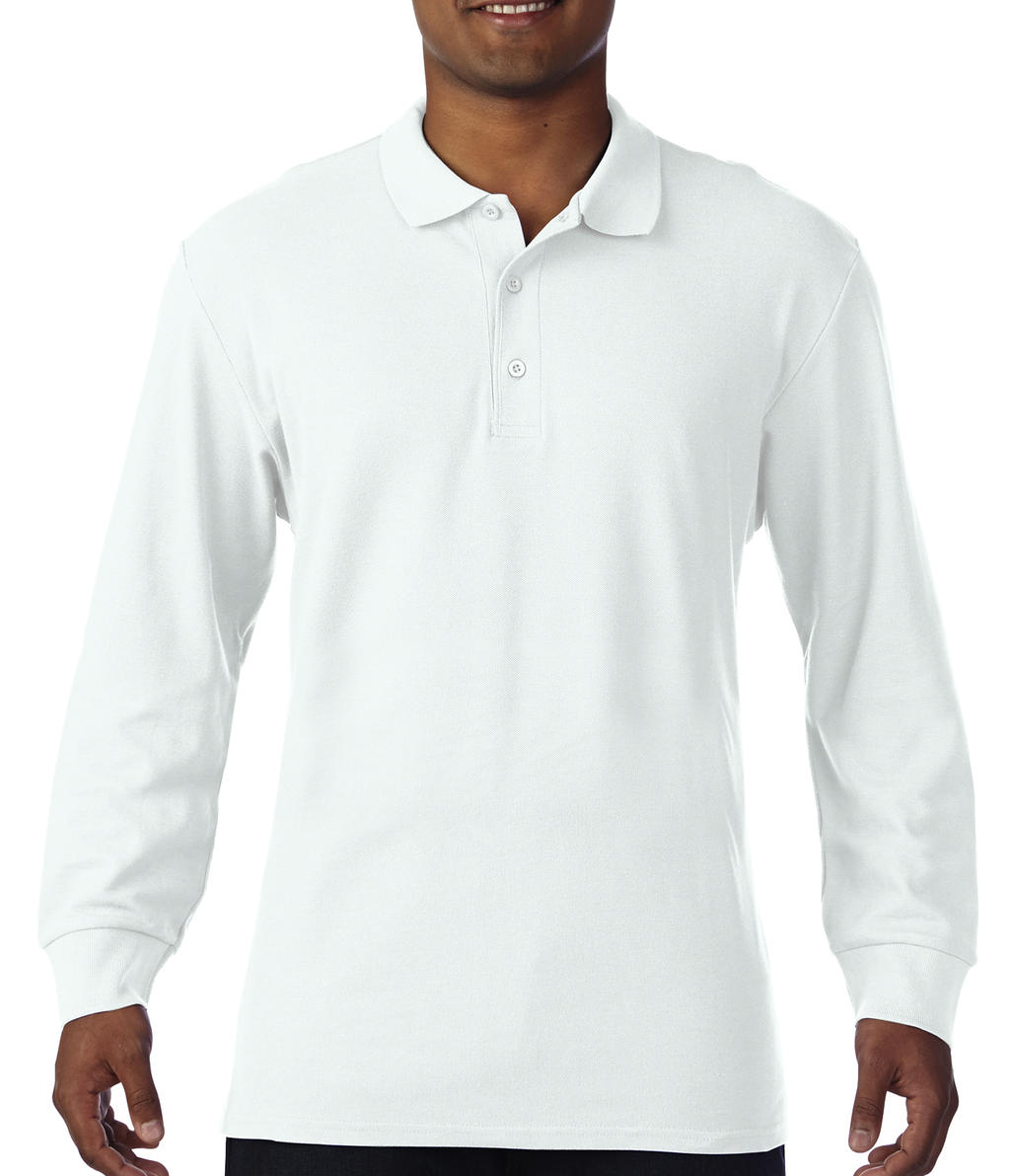  Premium Cotton Adult Double Piqué Polo LS in Farbe White