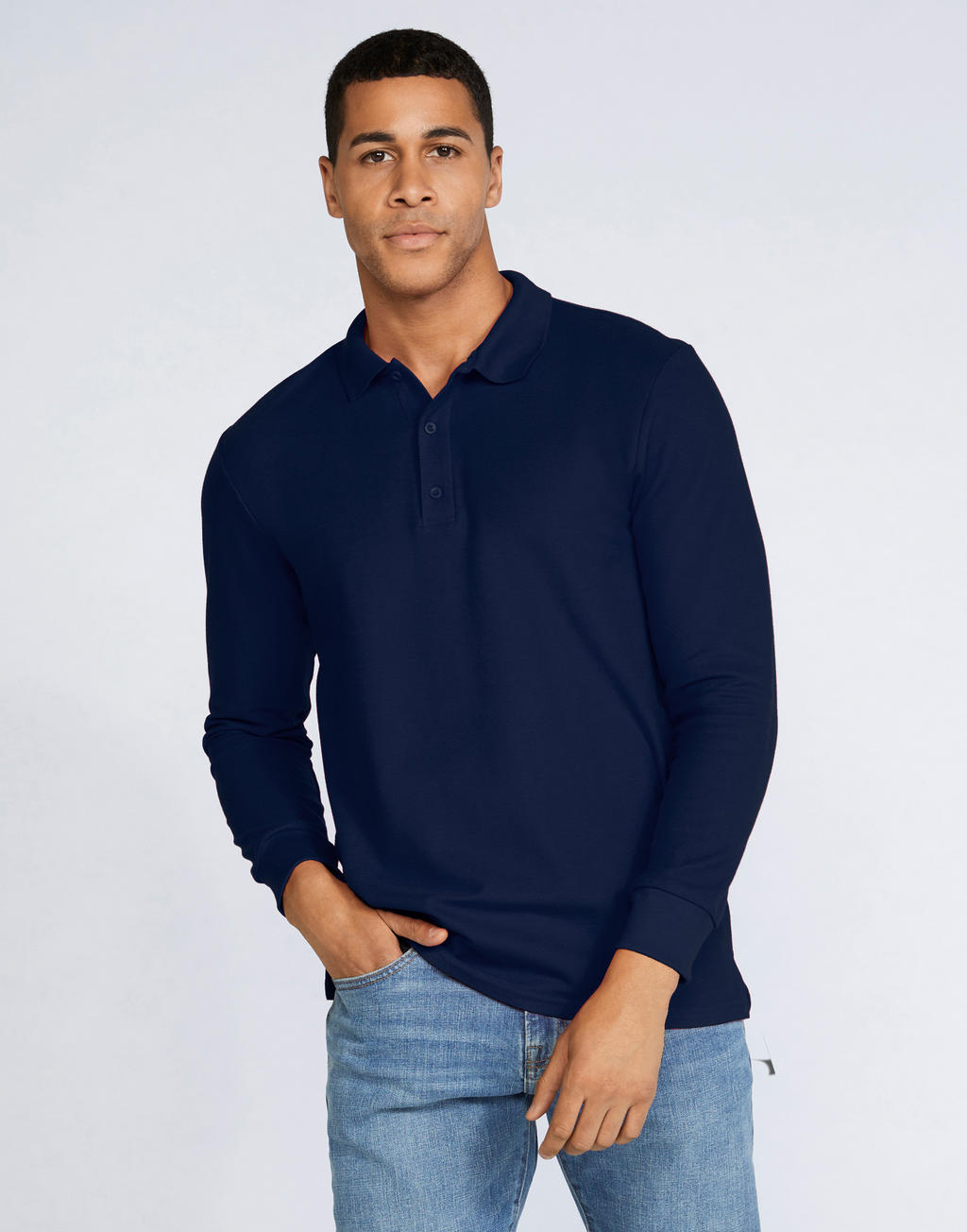  Premium Cotton Adult Double Piqué Polo LS in Farbe White