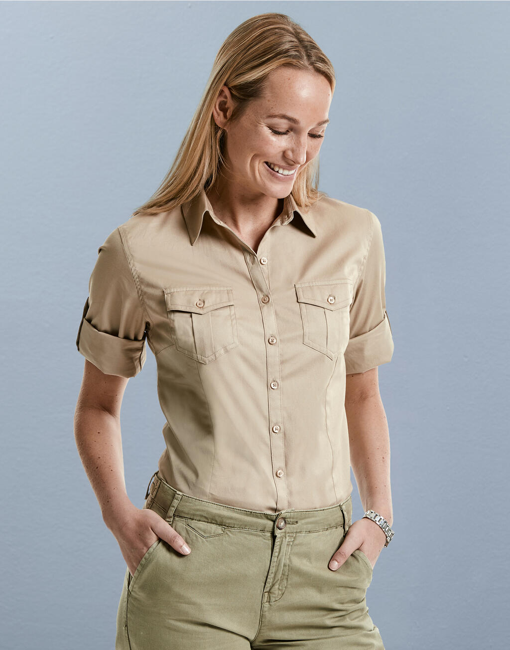  Ladies' Roll 3/4 Sleeve Shirt in Farbe White