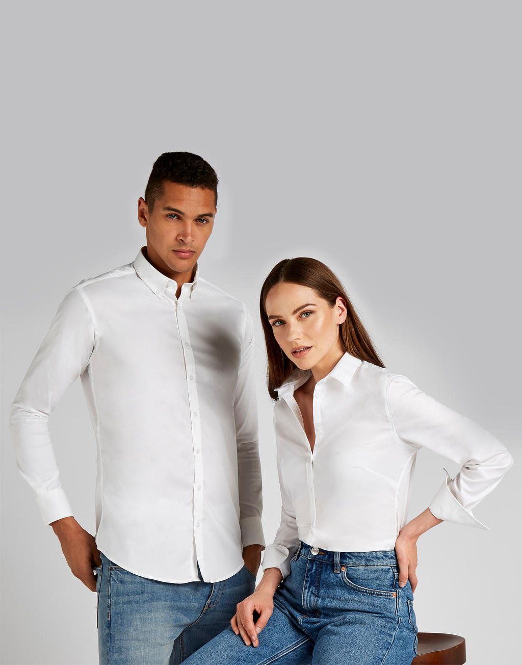  Women's Tailored Fit Stretch Oxford Shirt LS in Farbe White