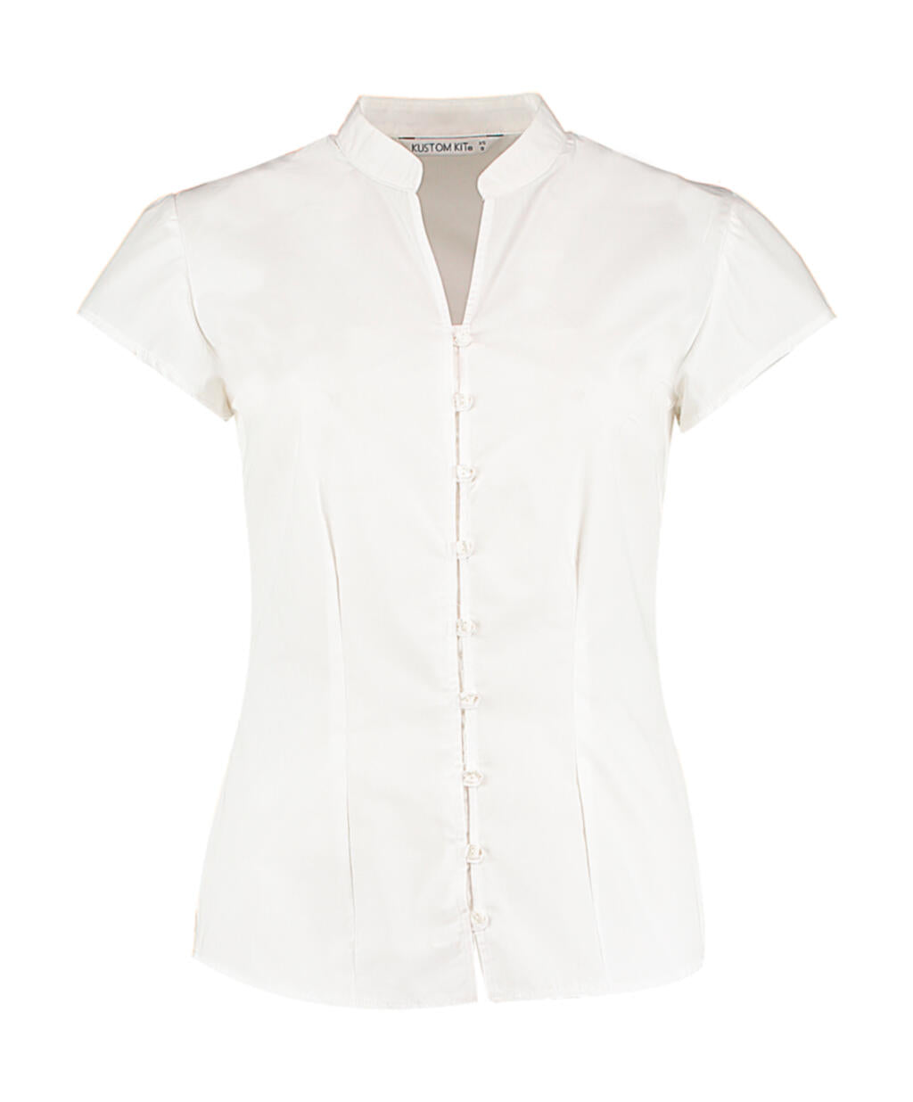  Women's Tailored Fit Mandarin Collar Blouse SSL in Farbe White