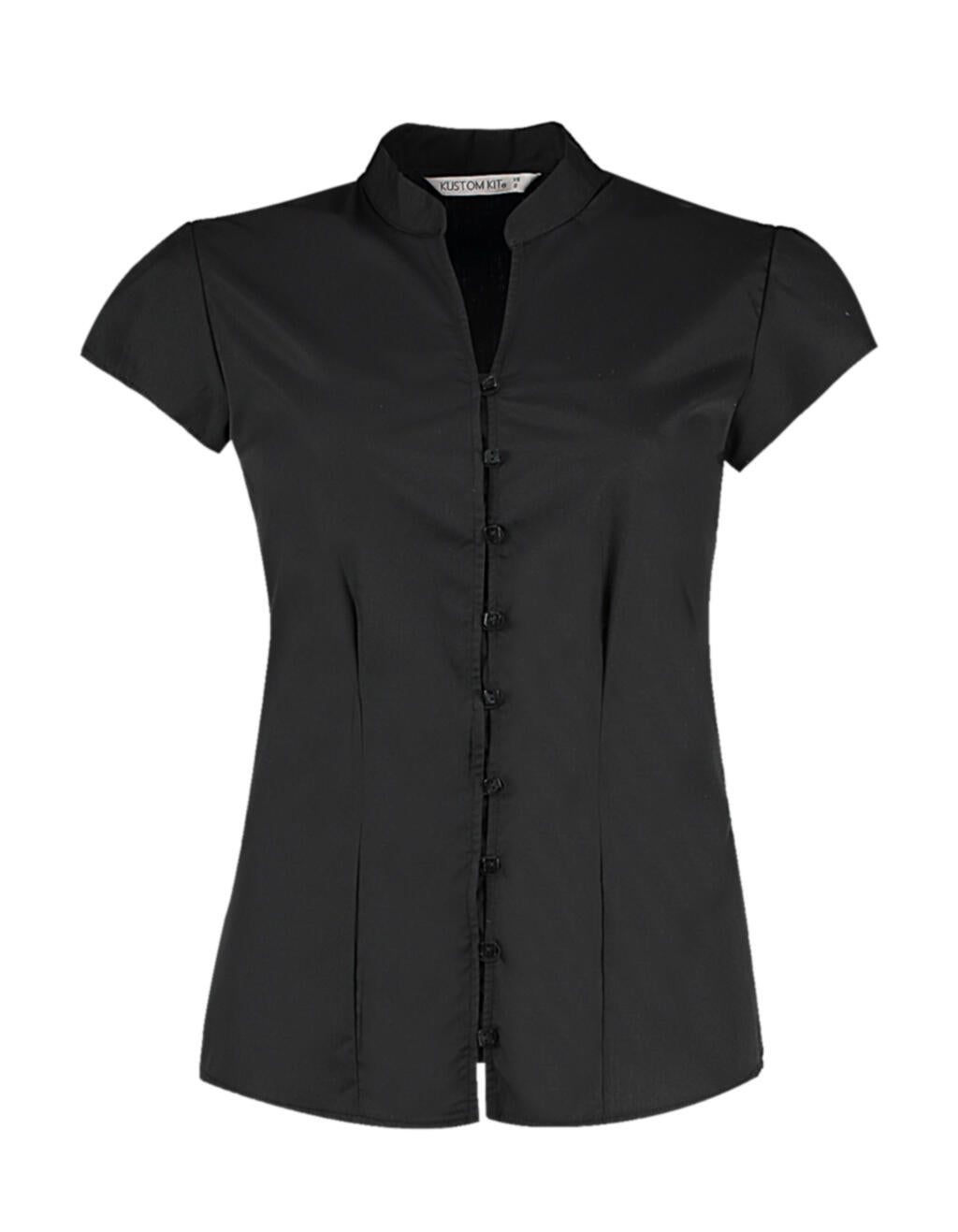  Women's Tailored Fit Mandarin Collar Blouse SSL in Farbe Black