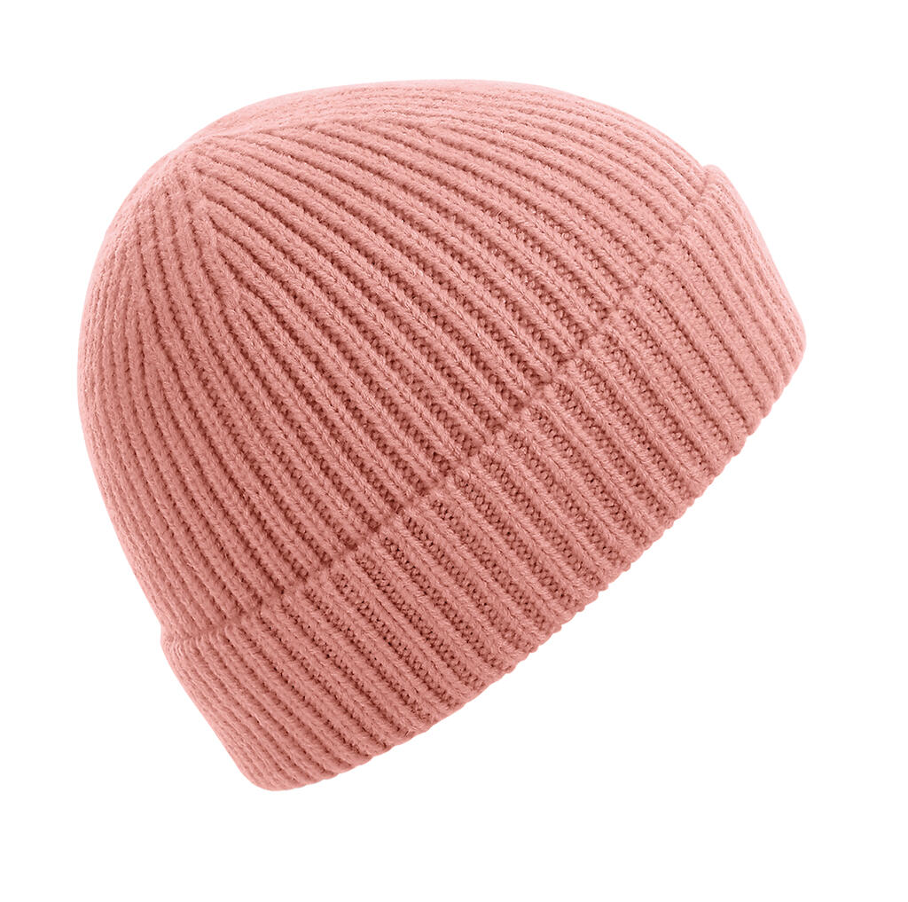  Engineered Knit Ribbed Beanie in Farbe Blush